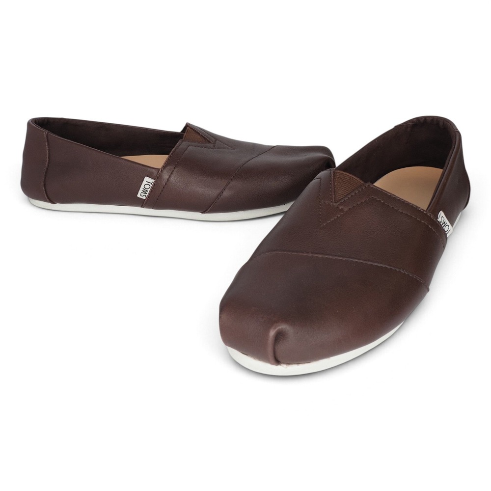 TOMS Alpargata Mens 9 Womens 10 Reddish Brown Leather Slip On Shoes Casual Flats